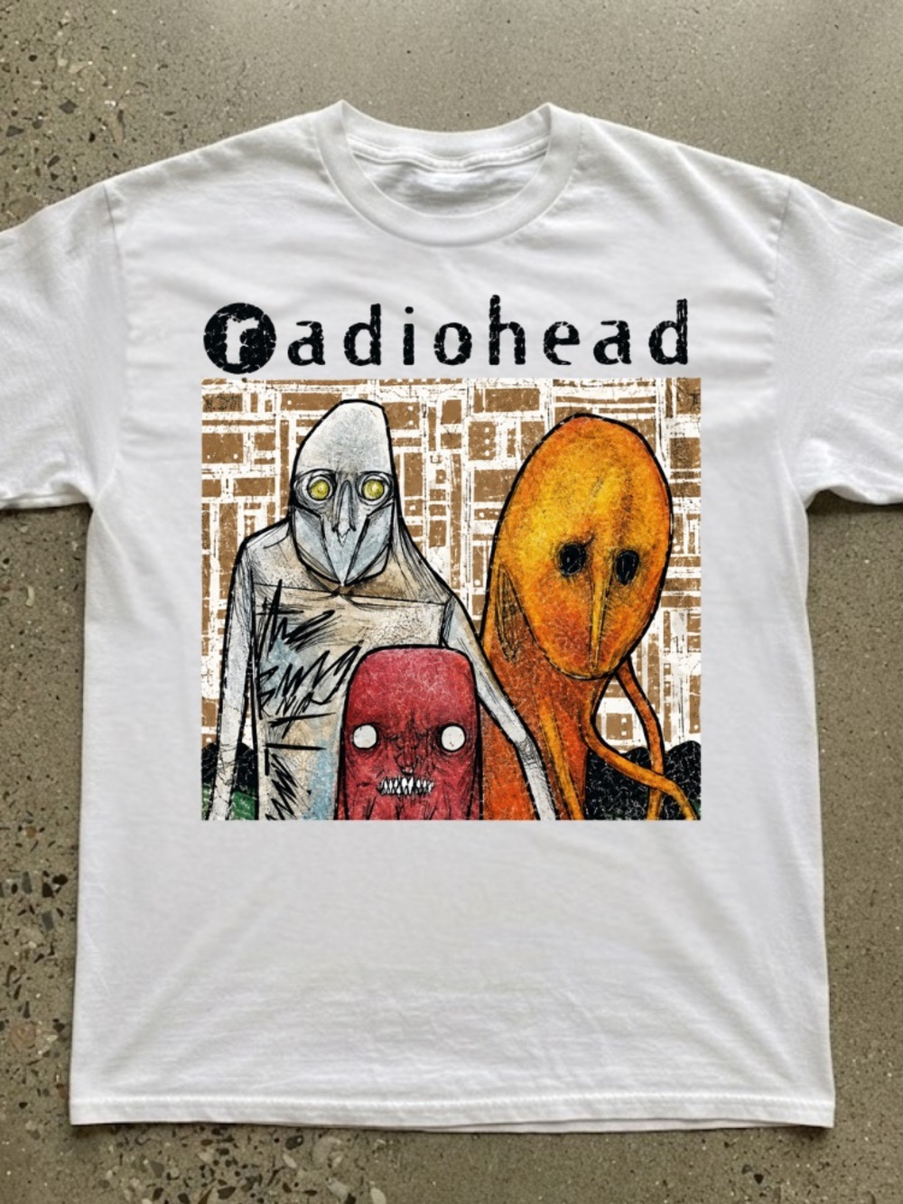 Radiohead Alternative Rock Band Abstract Art Creatures Vintage White T-Shirt
